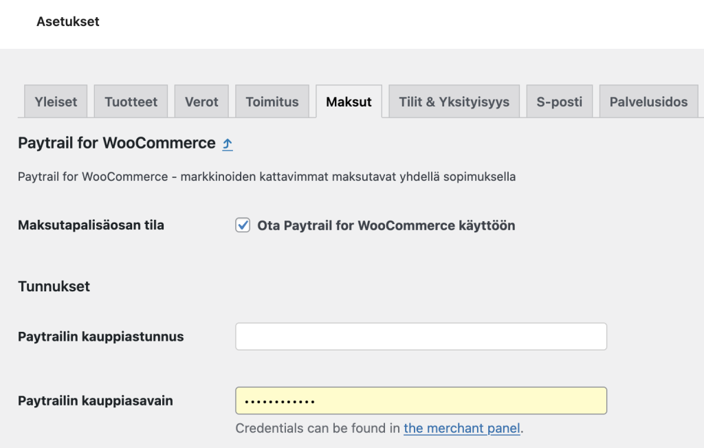 WooCommerce-maksutavat - lisää kauppiastunnukset