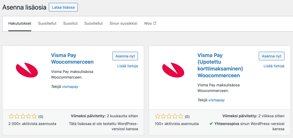 Visma Pay -lisäosat löytyvät WordPressin lisäosakirjastosta.