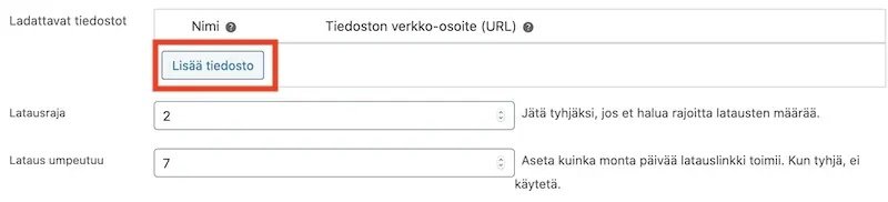 WooCommerce lisää e-kirjan tiedostot