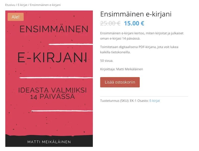 WooCommerce-tuotesivu, e-kirja