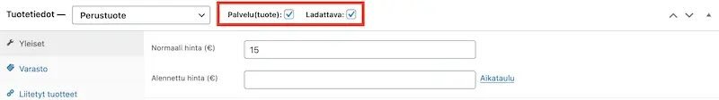 woocommerce tuote ekirja palvelu ja ladattava