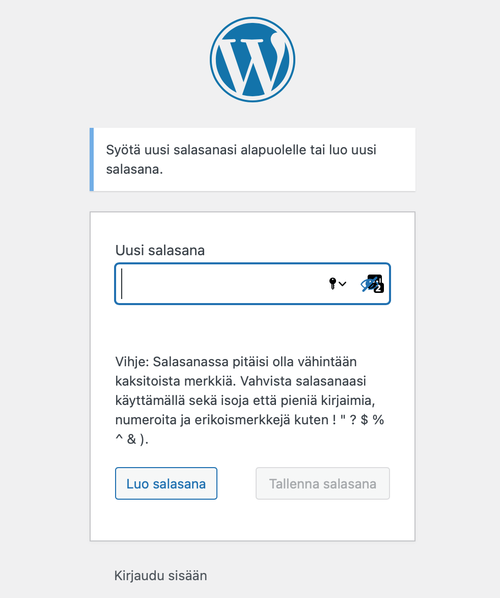 WordPress aseta salasana