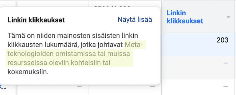 Facebook-mainoskampanja - linkin klikkaukset
