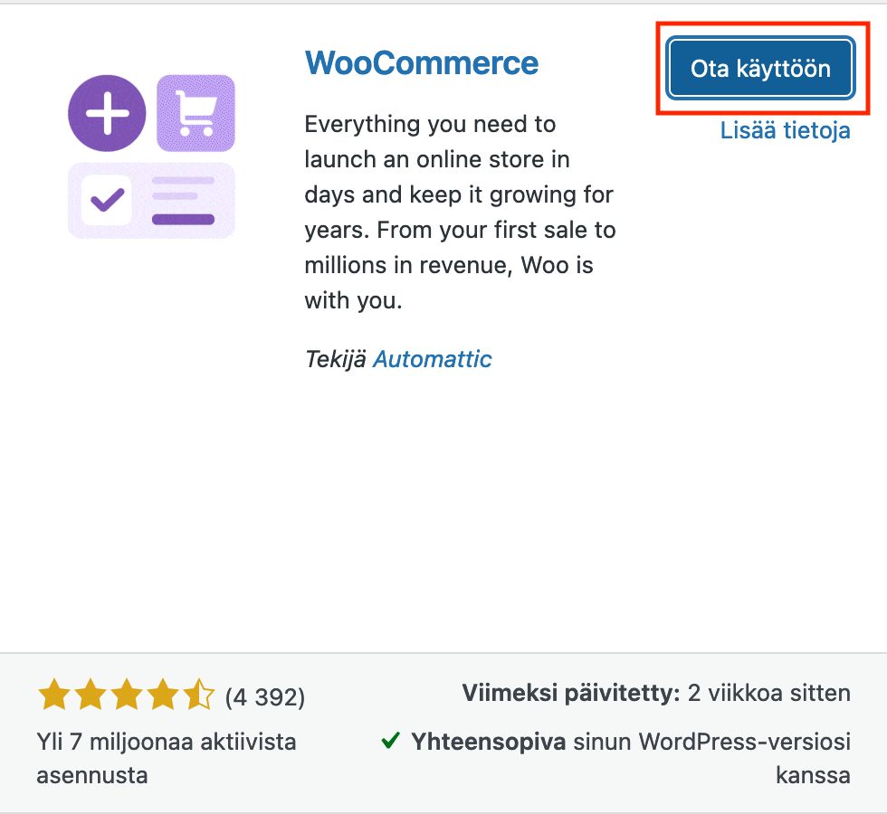 Ota WooCommerce-lisäosa käyttöön