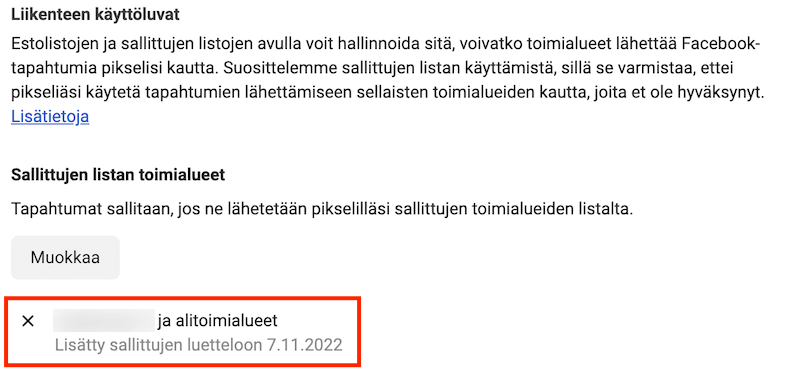 Sallitut toimialueet
