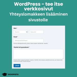 Wordpress-koulutuksen oppitjakso 9 - yhteyslomakkeen lisääminen sivustolle