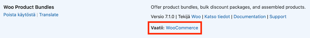 WordPressin vaadittu lisäosa: WooCommerce vaaditaan