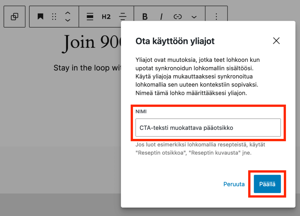 Ota käyttöön lohkon yliajot