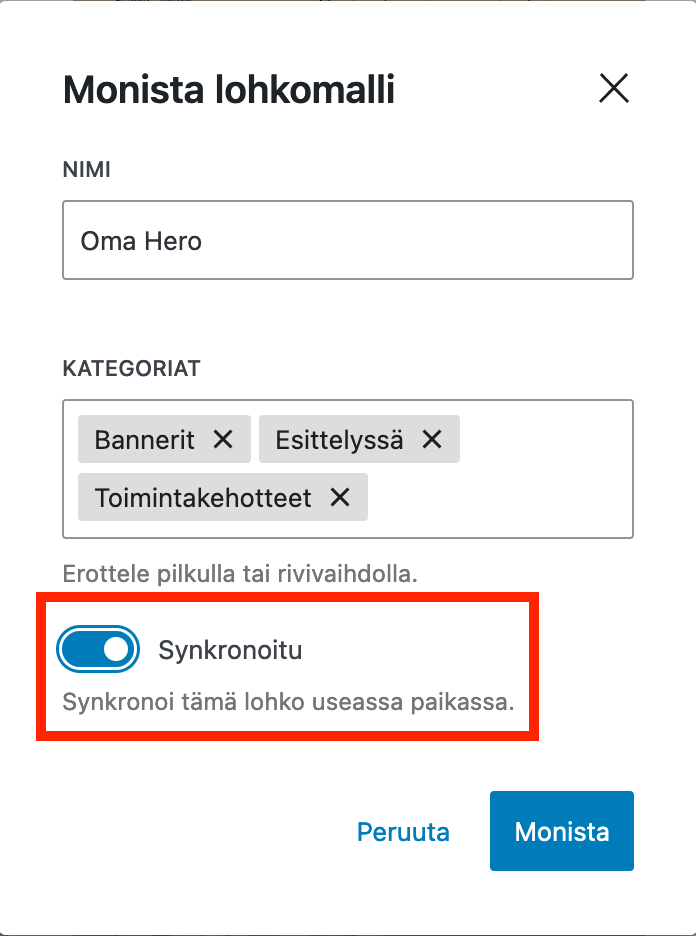 Lohkomallin asettaminen synkronoiduksi