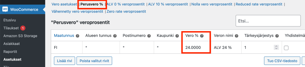 woocommerce veroasetukset perusvero