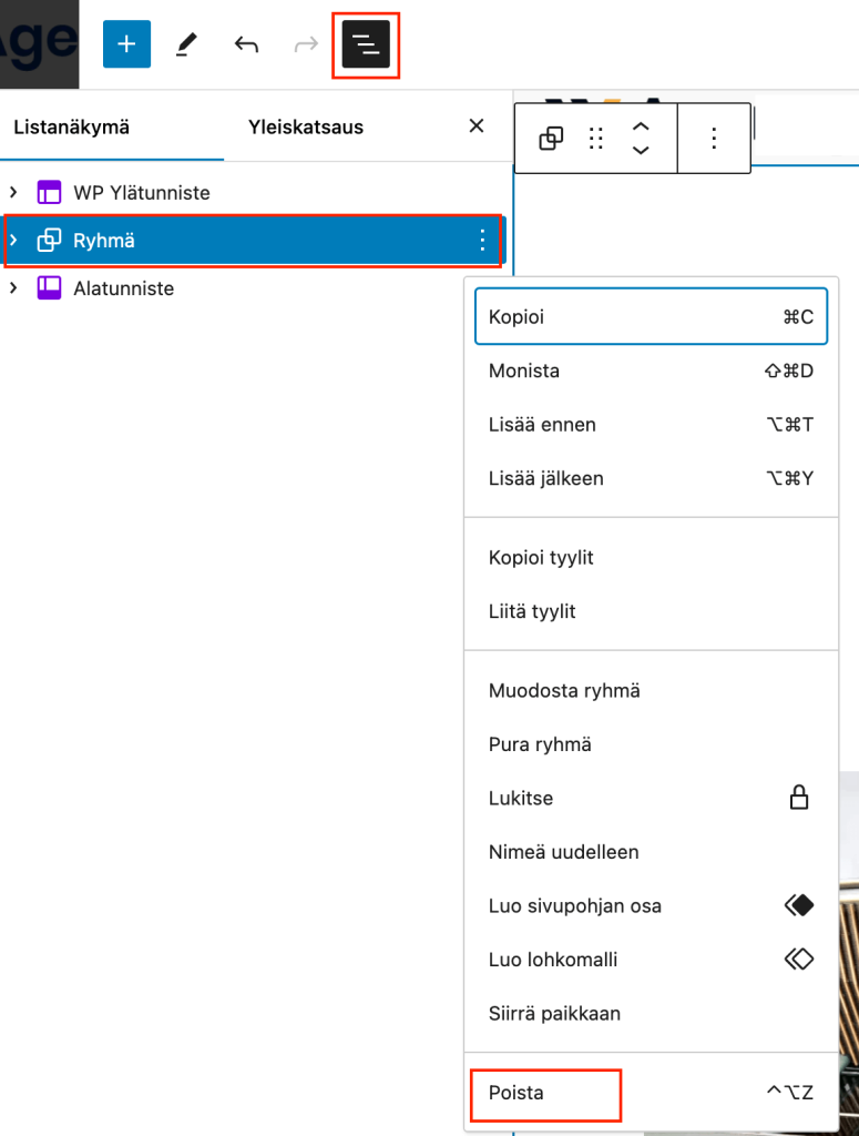 WordPress mallisisältöjen poistaminen blogin sivupohjasta.