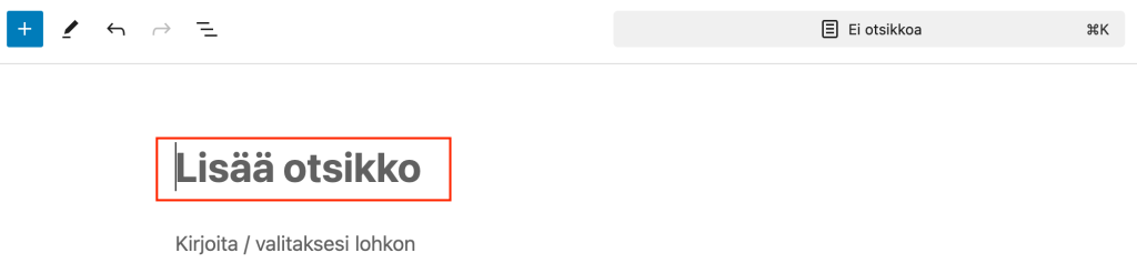 WordPress uusi sivu lisää otsikko