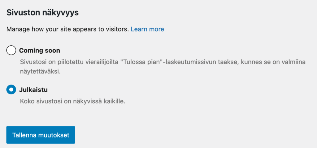 Sivuston näkyvyyden hallinta: WooCommerce-sivusto on julkaistu