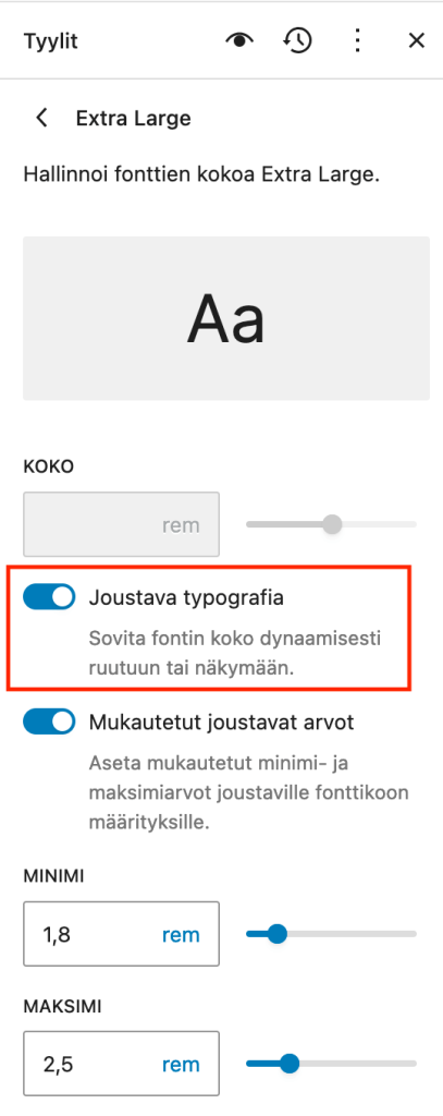 WordPress 6.7 joustava typografia