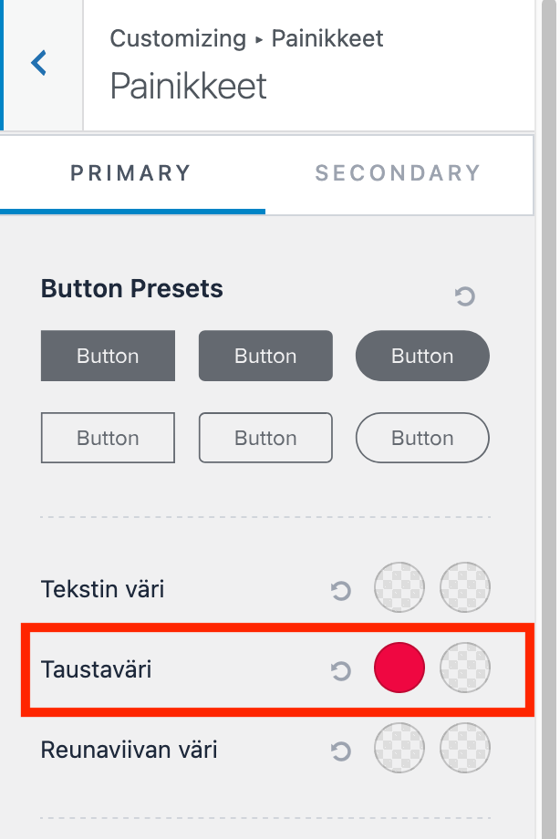 WordPress 6.8 painikkeiden taustavärin muokkaus Astra-teema