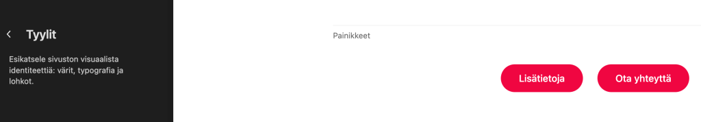 WordPress 6.8 painikkeet tyylikirjassa