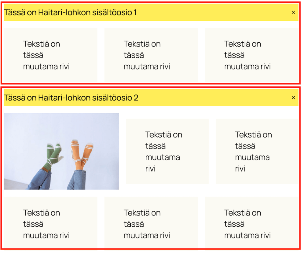 Kahdesta osiosta koostuva haitari-lohko