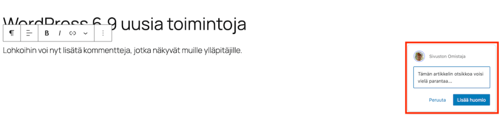 WordPress 6.9 huomion lisääminen