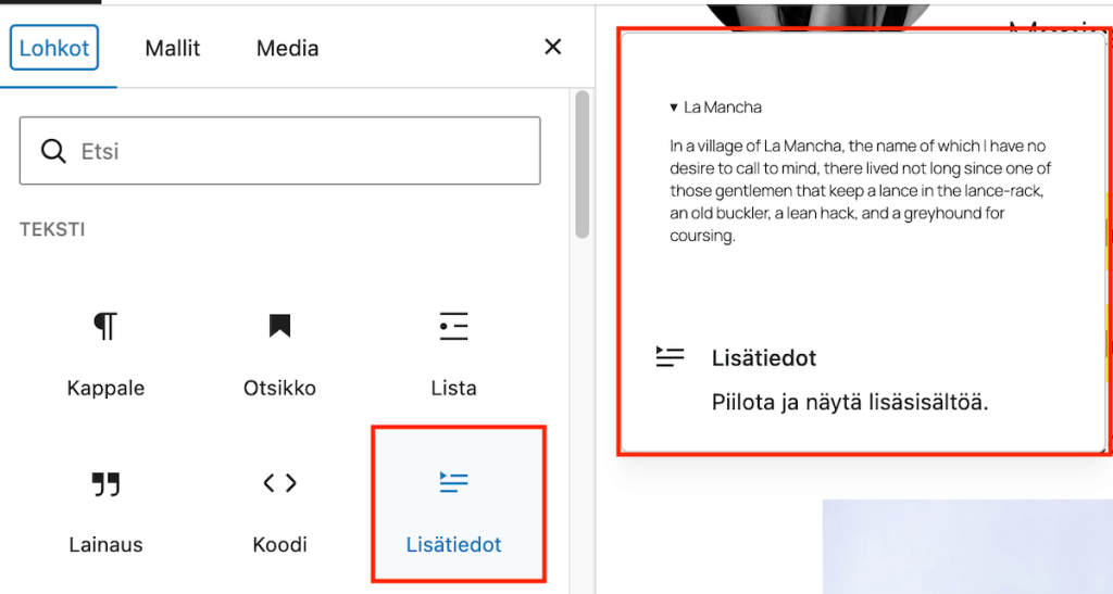 WordPressin lisätiedot-lohko