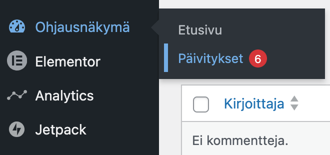 WordPress 6.9 päänavigaation värit