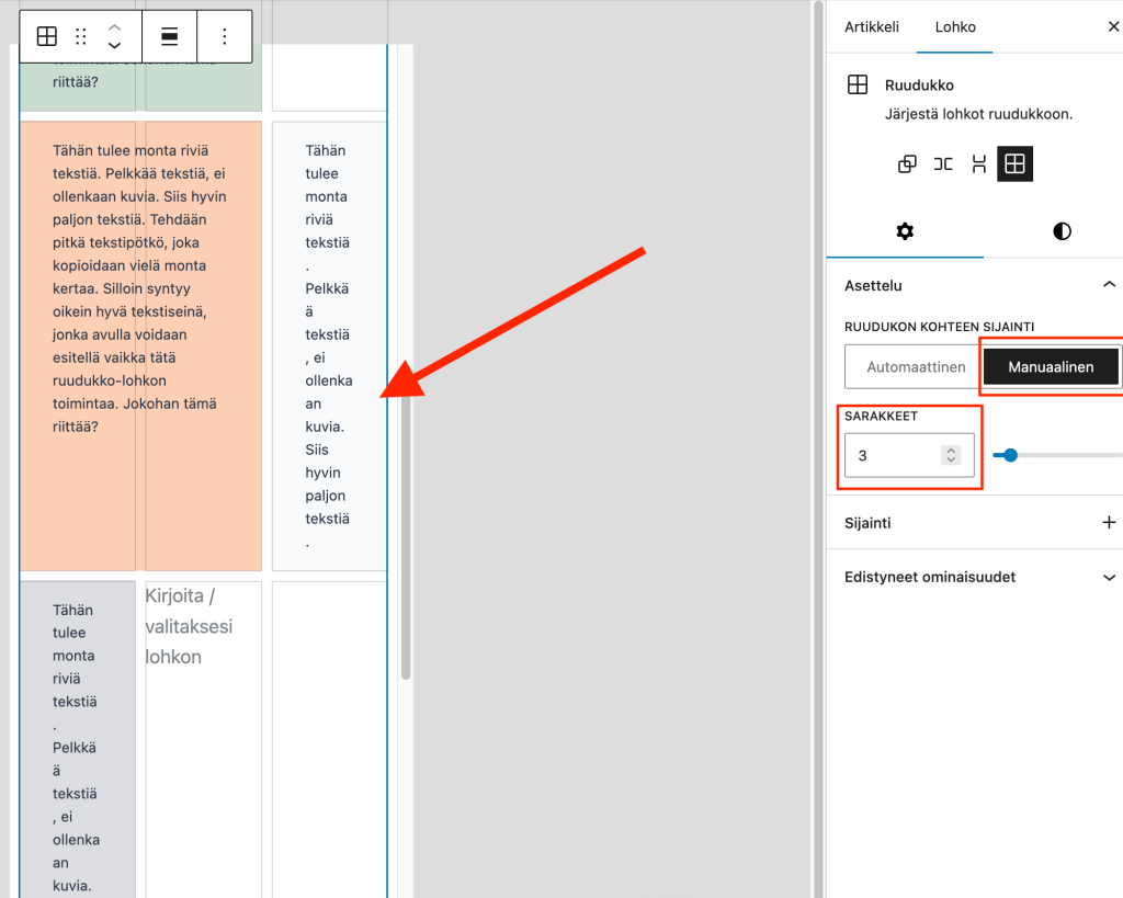 WordPress 6.9 Ruudukko-lohkon asettelun halliinta