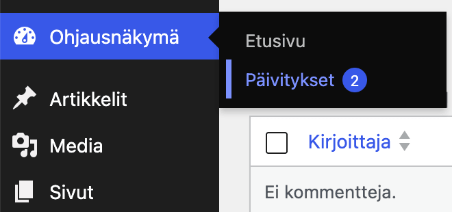 WordPress 7.0 päänavigaation värit