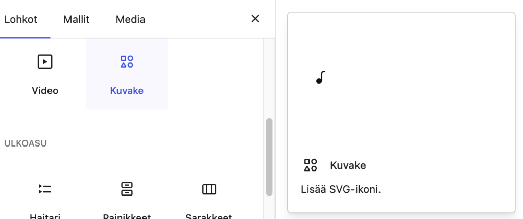 WordPress 7.0 uusi kuvake-lohko