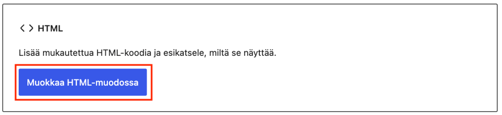 WordPress 7.0 mukautettu html -lohko