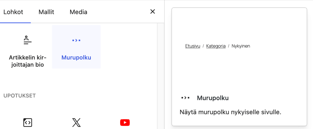 Uusi murupolku-lohko WordPress 7.0