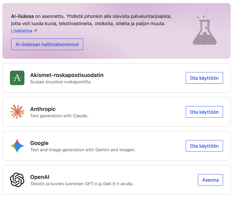 WordPress 7.0 Yhteydet-osio