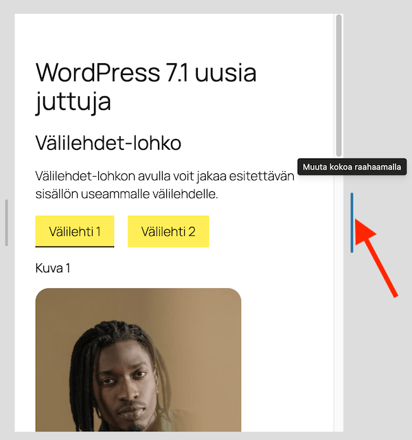 WordPress 7.1 responsiivisten tyyliasetusten esikatselu